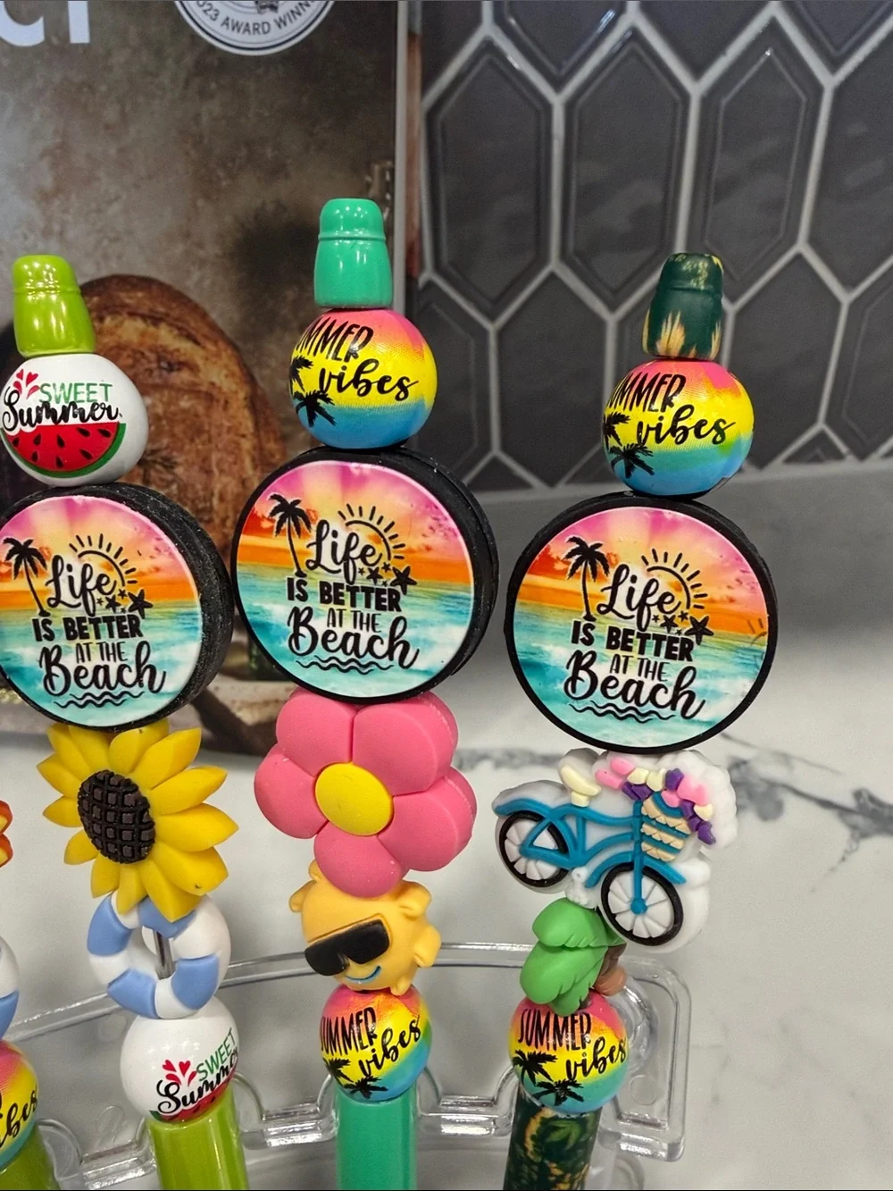 Beach-Themed Decorative Ballpoint Pens - Assorted Bright Colors